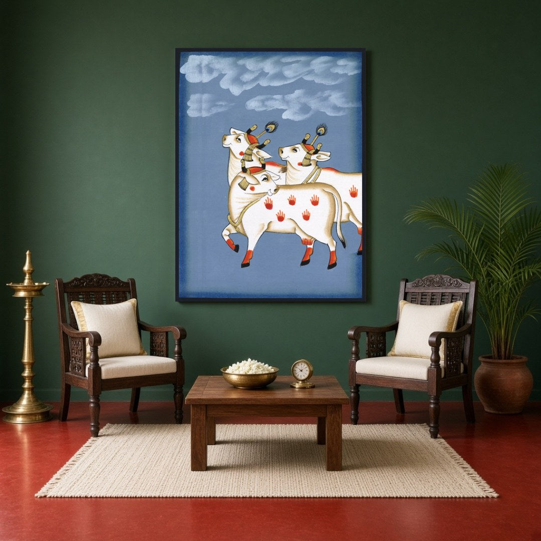 Discover the divine charm of these celestial cows, each an embodiment of nurturing and abundance in for Sitting Area