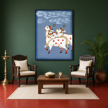 Discover the divine charm of these celestial cows, each an embodiment of nurturing and abundance in for Sitting Area