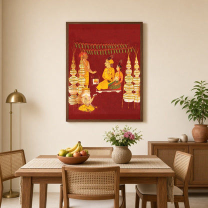 Experience a divine moment captured in this mesmerizing artwork, depicting a sacred wedding for Dining