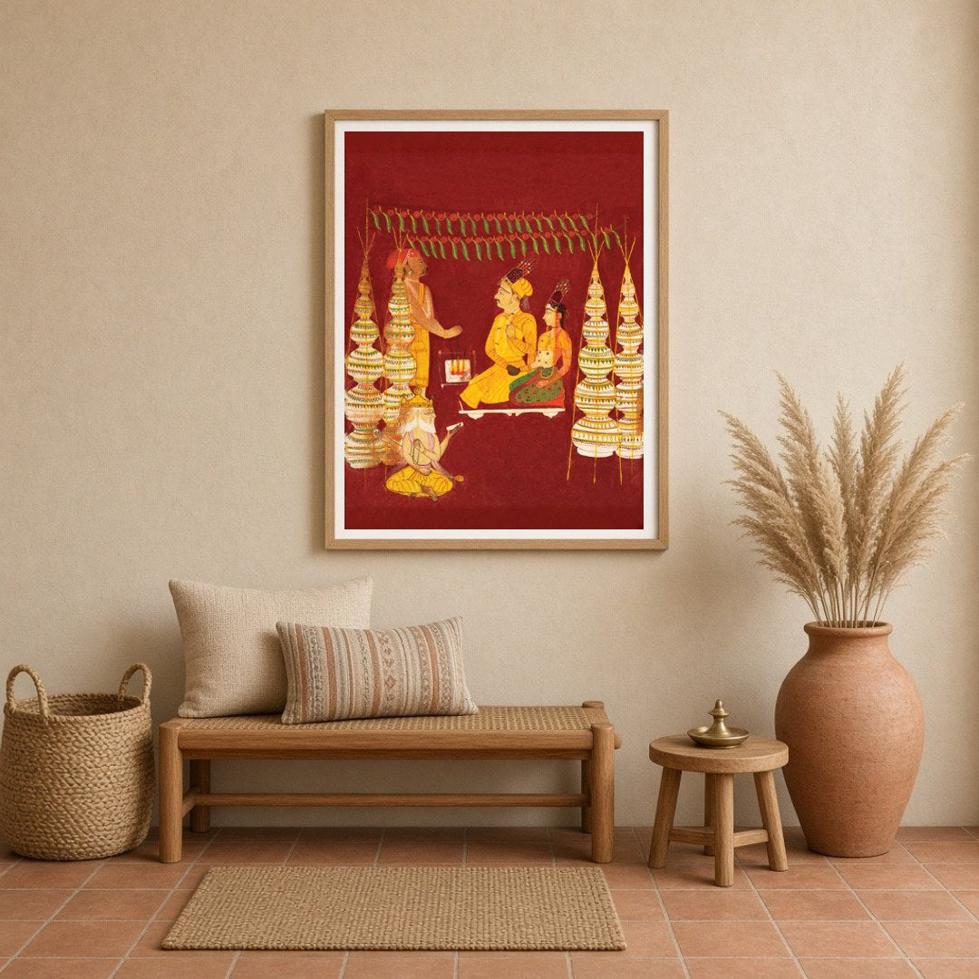 Experience a divine moment captured in this mesmerizing artwork, depicting a sacred wedding for Entrance