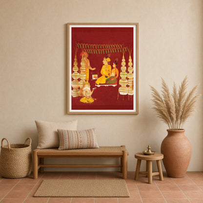 Experience a divine moment captured in this mesmerizing artwork, depicting a sacred wedding for Entrance