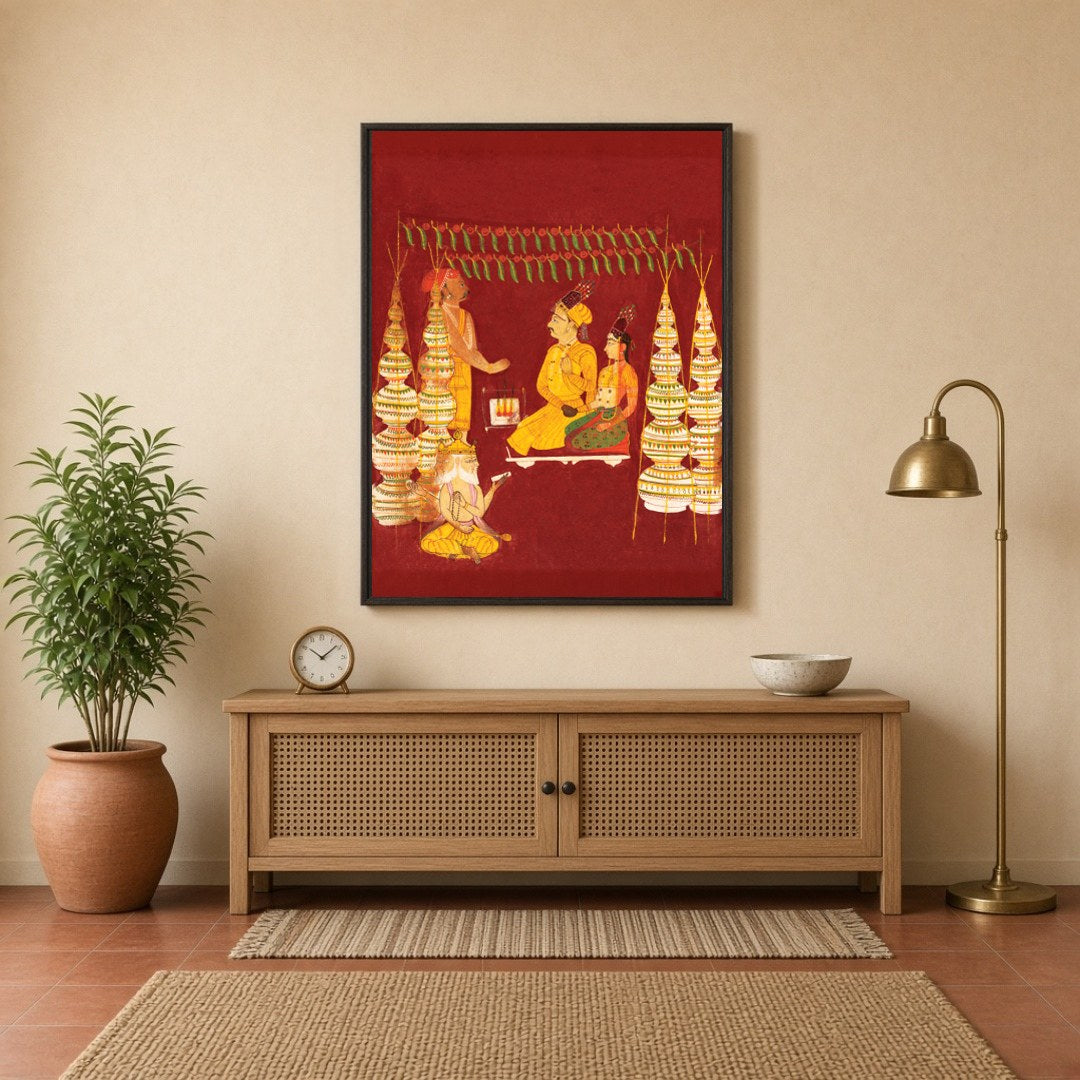 Experience a divine moment captured in this mesmerizing artwork, depicting a sacred wedding for Foyer