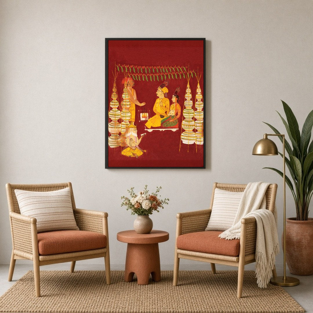 Experience a divine moment captured in this mesmerizing artwork, depicting a sacred wedding for Sitting Lounge