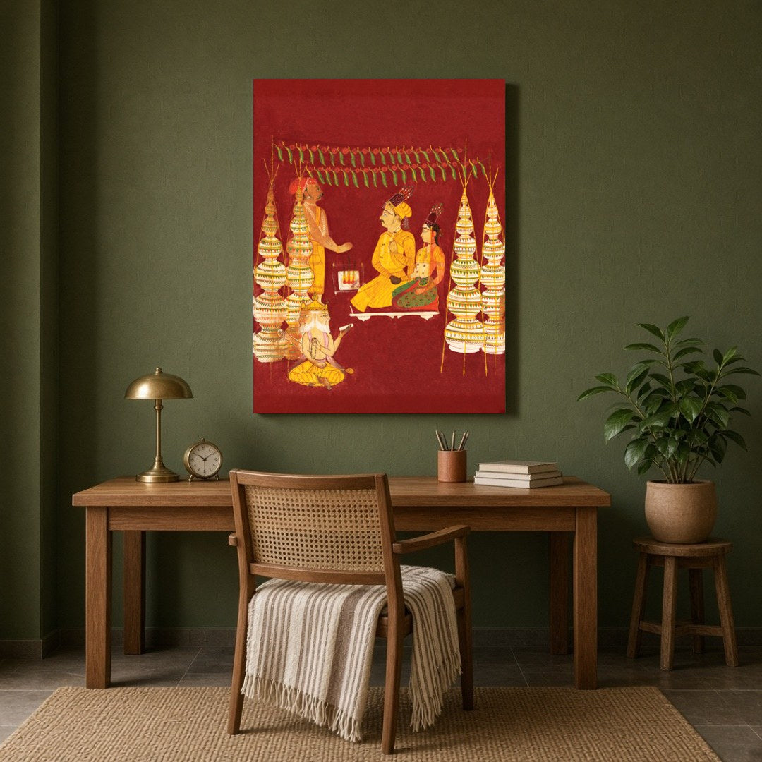 Experience a divine moment captured in this mesmerizing artwork, depicting a sacred wedding for Study