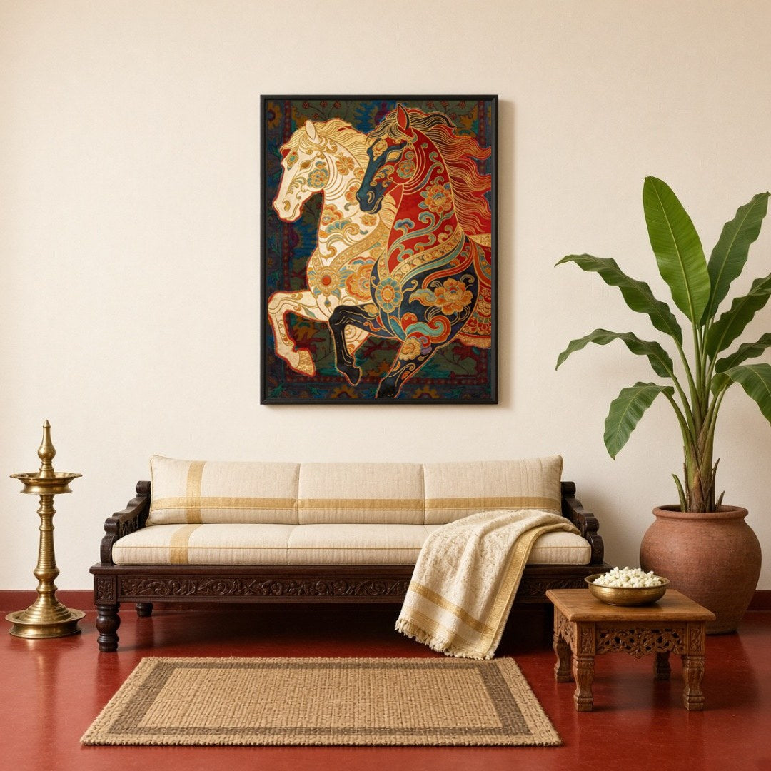 Immerse yourself in the rich traditions of Indian folklore with this captivating Pattachitra for Living Room