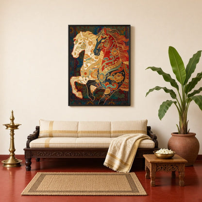 Immerse yourself in the rich traditions of Indian folklore with this captivating Pattachitra for Living Room