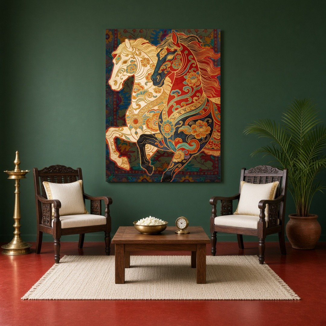 Immerse yourself in the rich traditions of Indian folklore with this captivating Pattachitra for Sitting Area