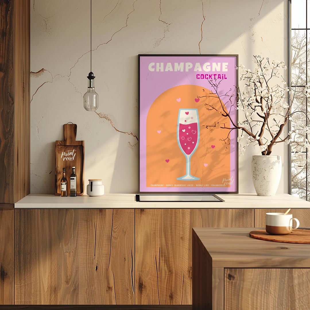 This charming and festive poster features a delightful Champagne Cocktail, rendered with a touch of… for kitchen