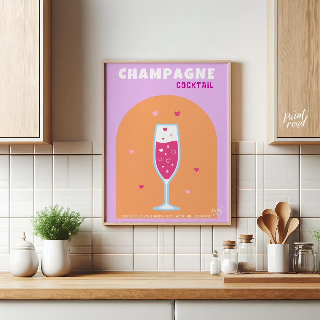 This charming and festive poster features a delightful Champagne Cocktail, rendered with a touch of… for kitchen