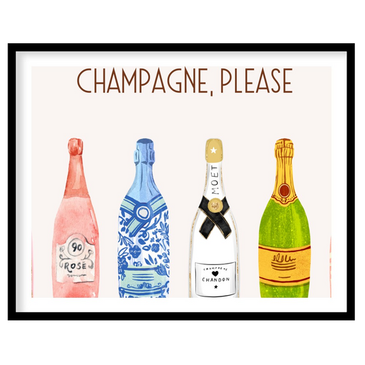 A whimsical and stylish watercolor illustration featuring a collection of iconic champagne bottles.… for lovely house