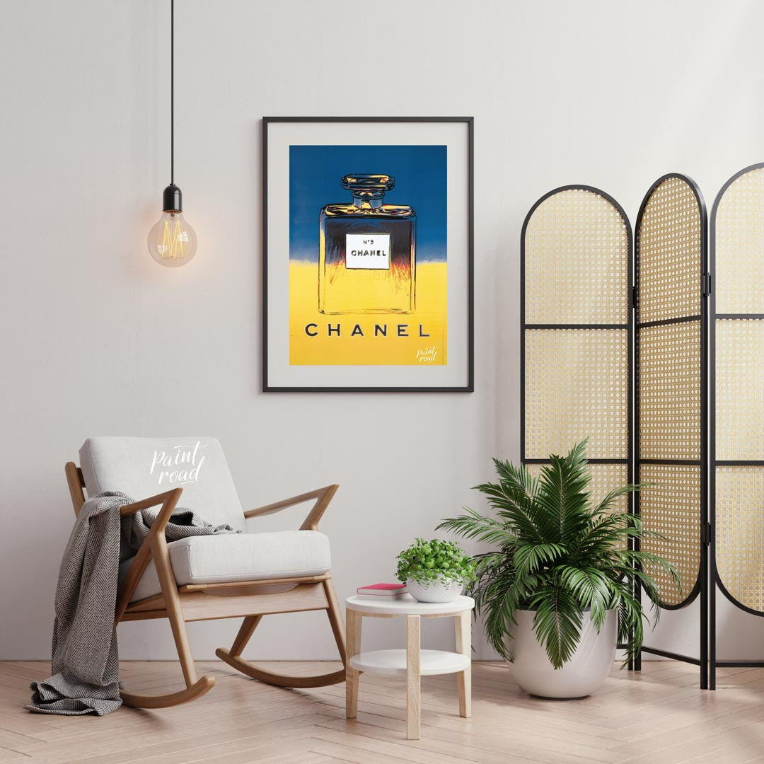 This elegant poster showcases the iconic "N°5 CHANEL" branding in bold, clean typography, repeated … for living room