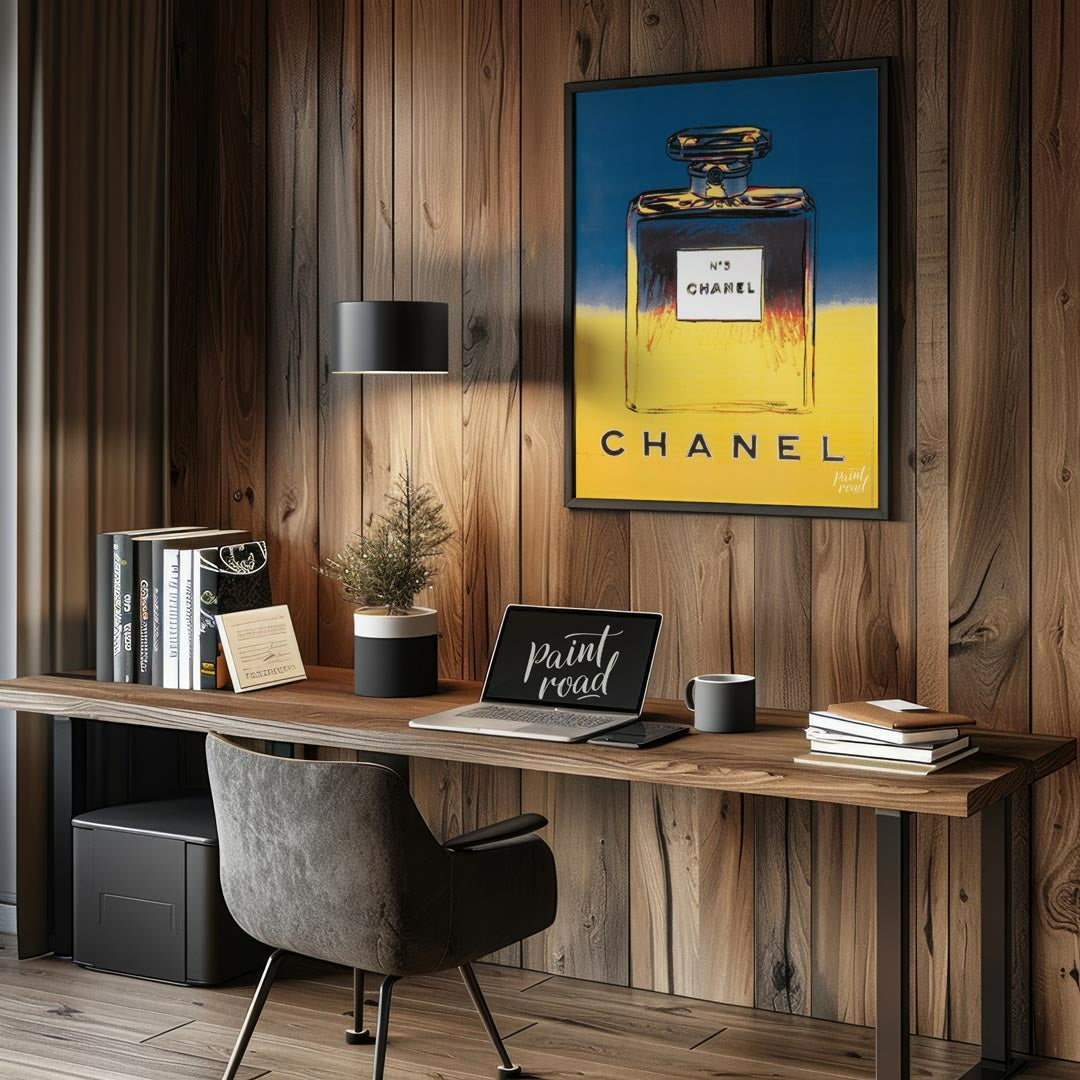 This elegant poster showcases the iconic "N°5 CHANEL" branding in bold, clean typography, repeated … for office