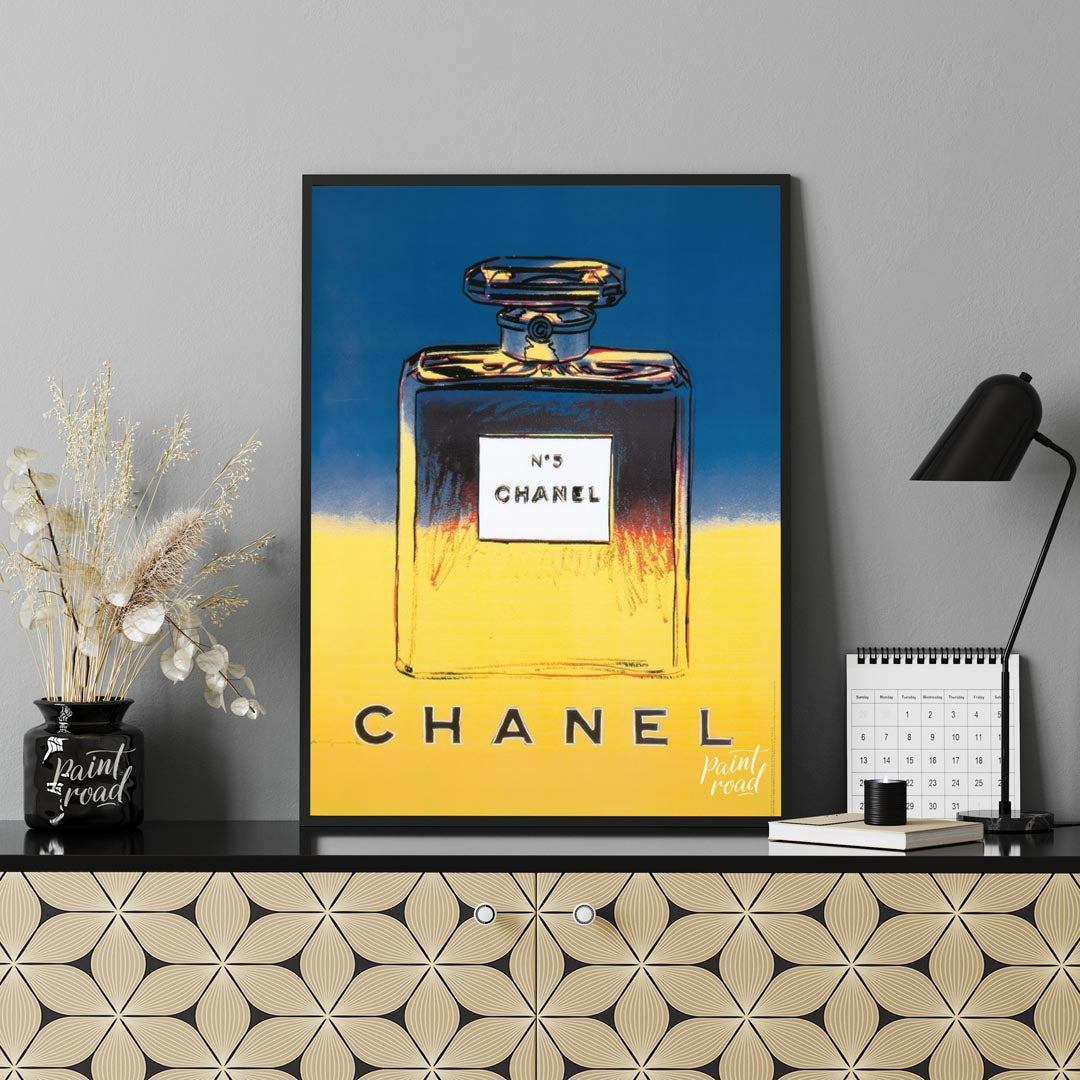 This elegant poster showcases the iconic "N°5 CHANEL" branding in bold, clean typography, repeated … for office