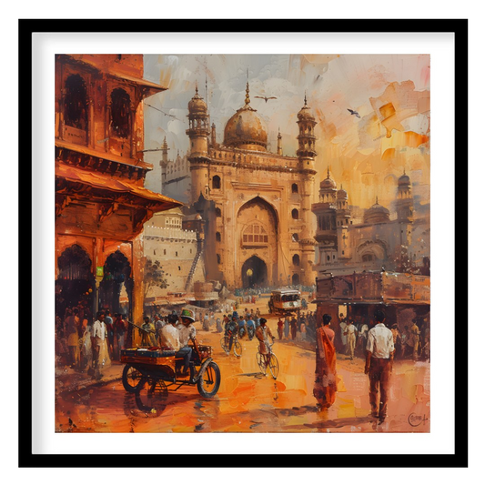 This vibrant painting captures the bustling energy of a city square in India. The iconic Charminar … for lovely house