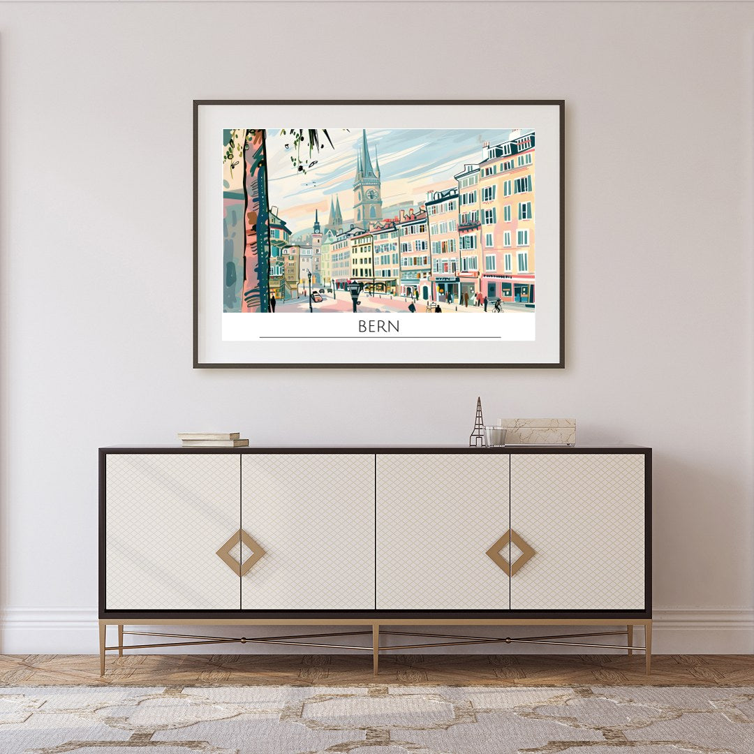 Immerse yourself in the enchanting view of Bern with this captivating cityscape artwork. The vivid for Foyer