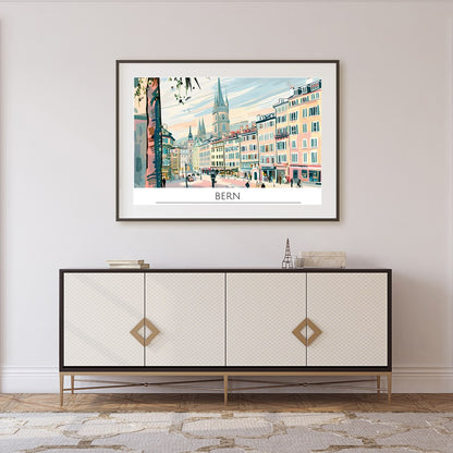 Immerse yourself in the enchanting view of Bern with this captivating cityscape artwork. The vivid for Foyer
