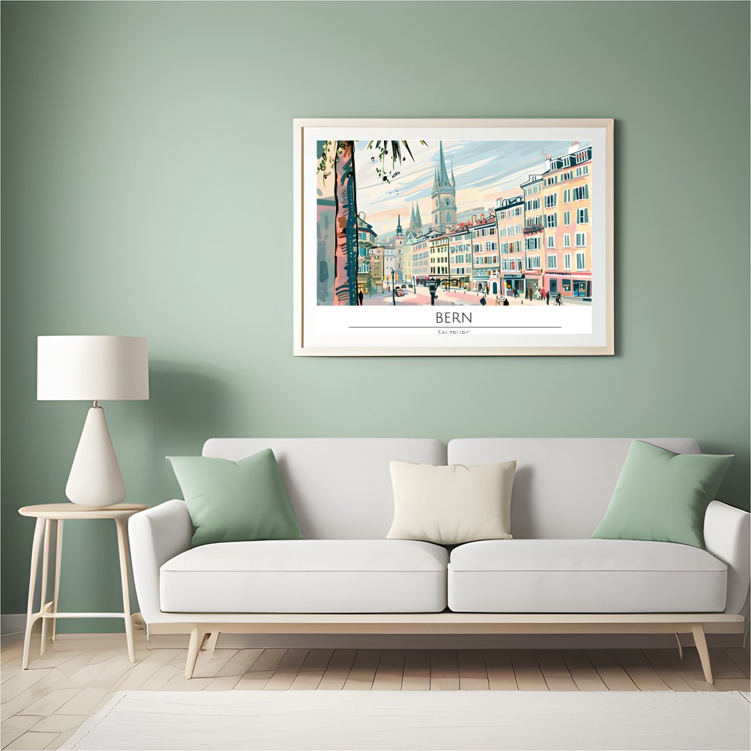 Immerse yourself in the enchanting view of Bern with this captivating cityscape artwork. The vivid for Hall