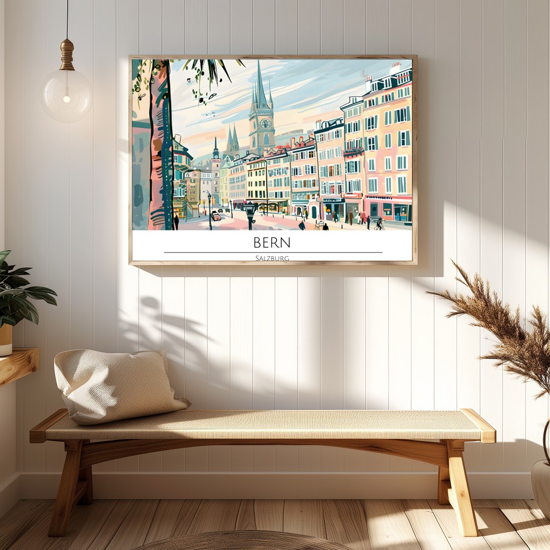 Immerse yourself in the enchanting view of Bern with this captivating cityscape artwork. The vivid for Hallway