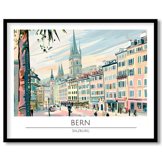 Immerse yourself in the enchanting view of Bern with this captivating cityscape artwork. The vivid for place