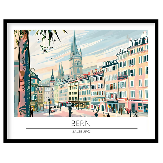 Immerse yourself in the enchanting view of Bern with this captivating cityscape artwork. The vivid for place