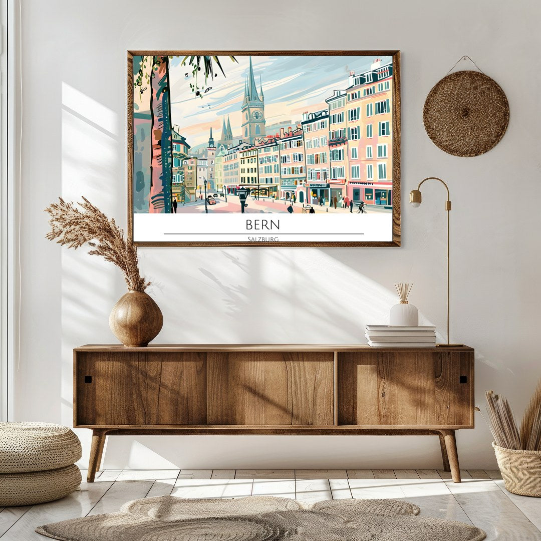 Immerse yourself in the enchanting view of Bern with this captivating cityscape artwork. The vivid for Sitting Area