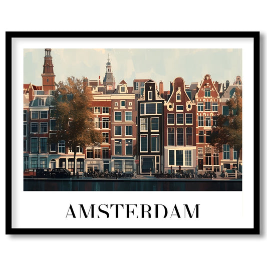 This exquisite piece captures the essence of Amsterdam’s iconic canal houses beneath a tranquil for sanctuary