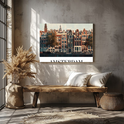 This exquisite piece captures the essence of Amsterdam’s iconic canal houses beneath a tranquil for Veranda