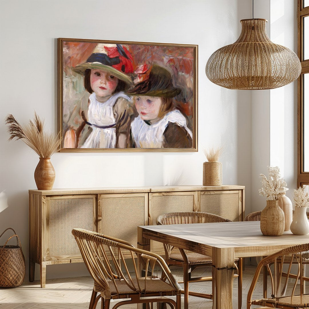 This delightful artwork captures the innocence and beauty of childhood with two young children for Dining