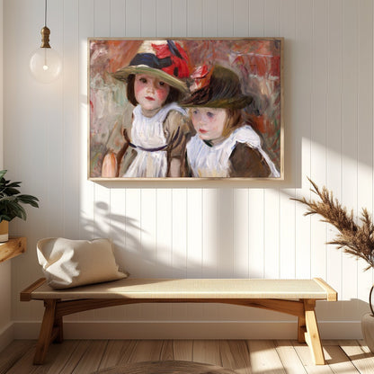 This delightful artwork captures the innocence and beauty of childhood with two young children for gallery