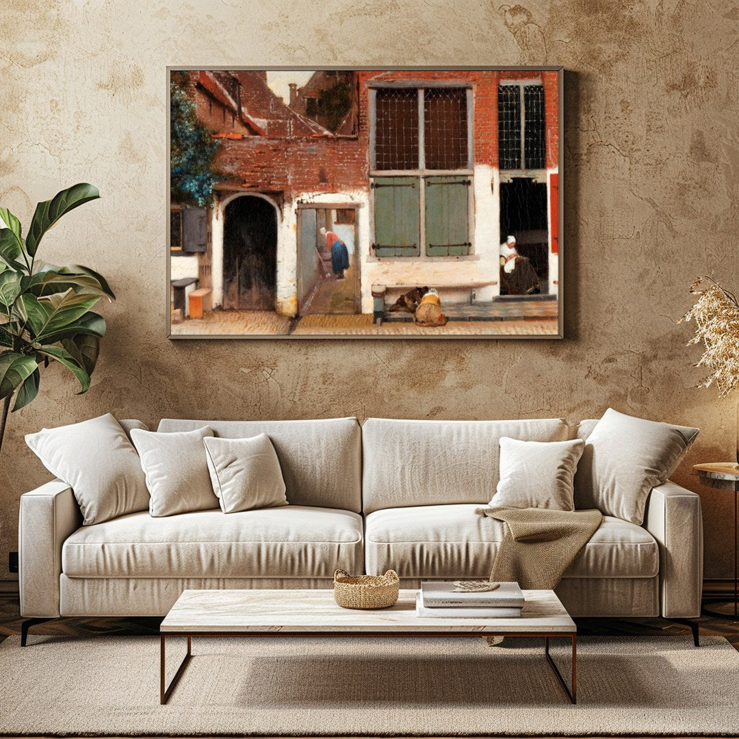 Step into a serene moment captured in this exquisite scene of a quaint Dutch alleyway. Perfect for for Family Room