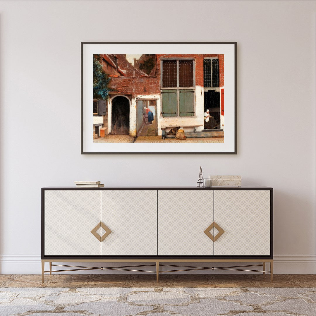 Step into a serene moment captured in this exquisite scene of a quaint Dutch alleyway. Perfect for for Foyer