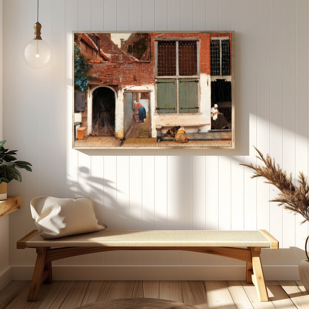 Step into a serene moment captured in this exquisite scene of a quaint Dutch alleyway. Perfect for for Hallway