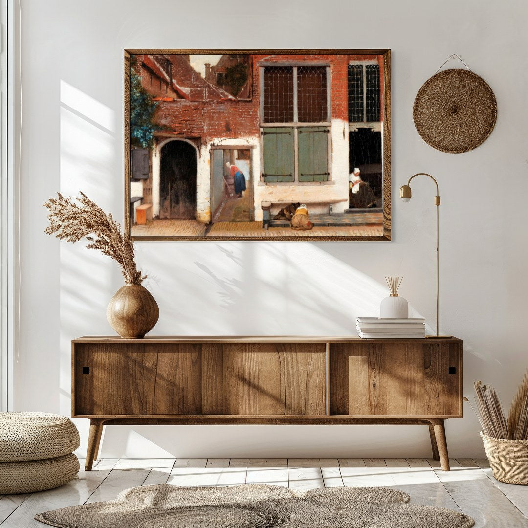 Step into a serene moment captured in this exquisite scene of a quaint Dutch alleyway. Perfect for for Sitting Area