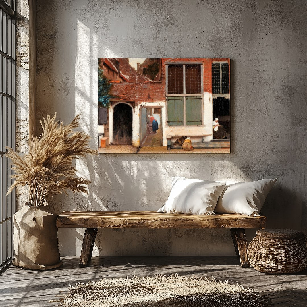 Step into a serene moment captured in this exquisite scene of a quaint Dutch alleyway. Perfect for for Veranda