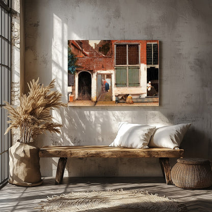 Step into a serene moment captured in this exquisite scene of a quaint Dutch alleyway. Perfect for for Veranda