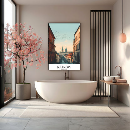 Capture the enchanting ambiance of Krakow with this stunning cityscape artwork. Featuring the for Bathroom