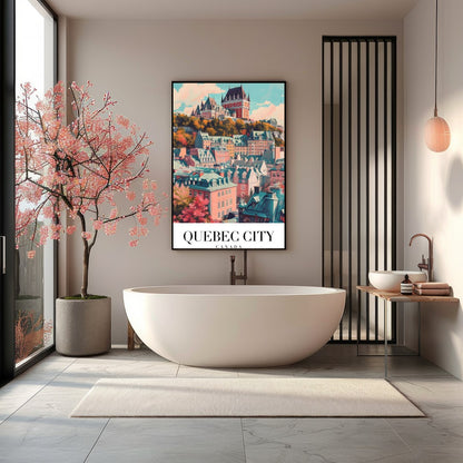 This captivating wall art captures the enchanting essence of Quebec City with its iconic for Bathroom