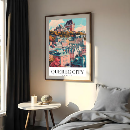 This captivating wall art captures the enchanting essence of Quebec City with its iconic for Bedroom