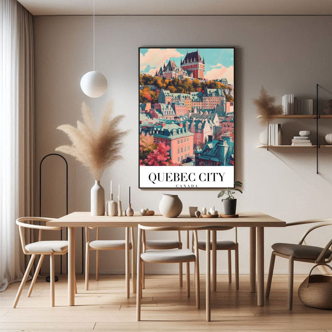 This captivating wall art captures the enchanting essence of Quebec City with its iconic for Dining