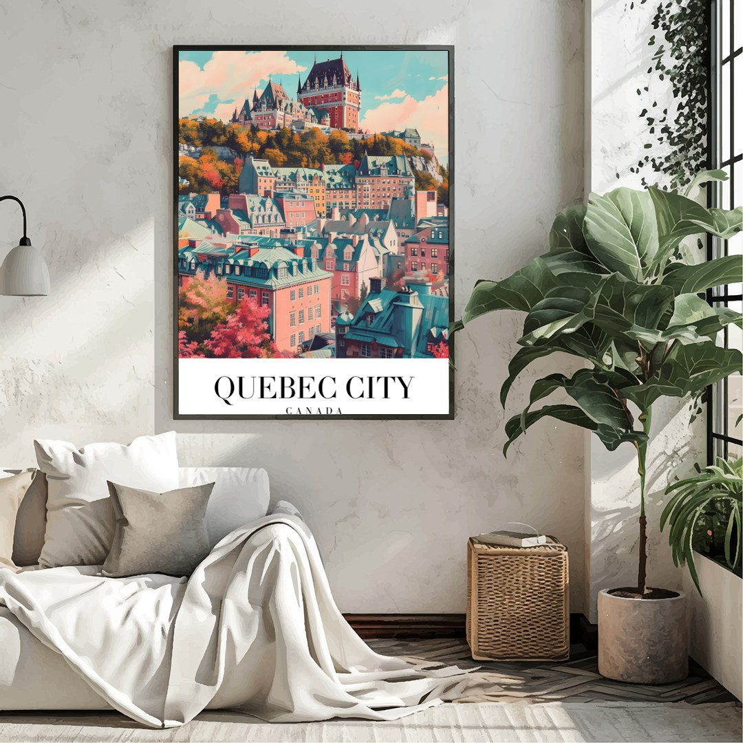 This captivating wall art captures the enchanting essence of Quebec City with its iconic for Living Room