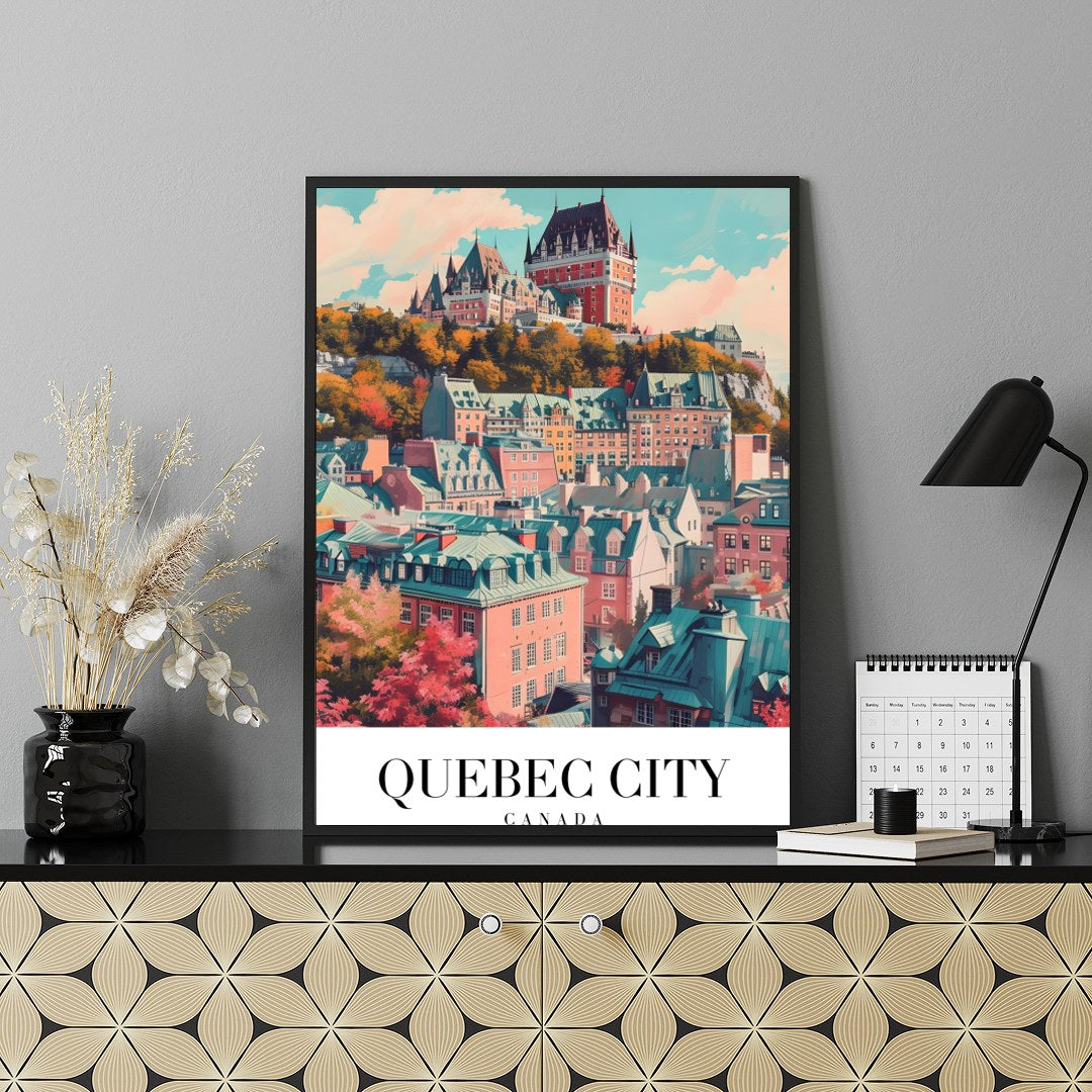 This captivating wall art captures the enchanting essence of Quebec City with its iconic for Shelf