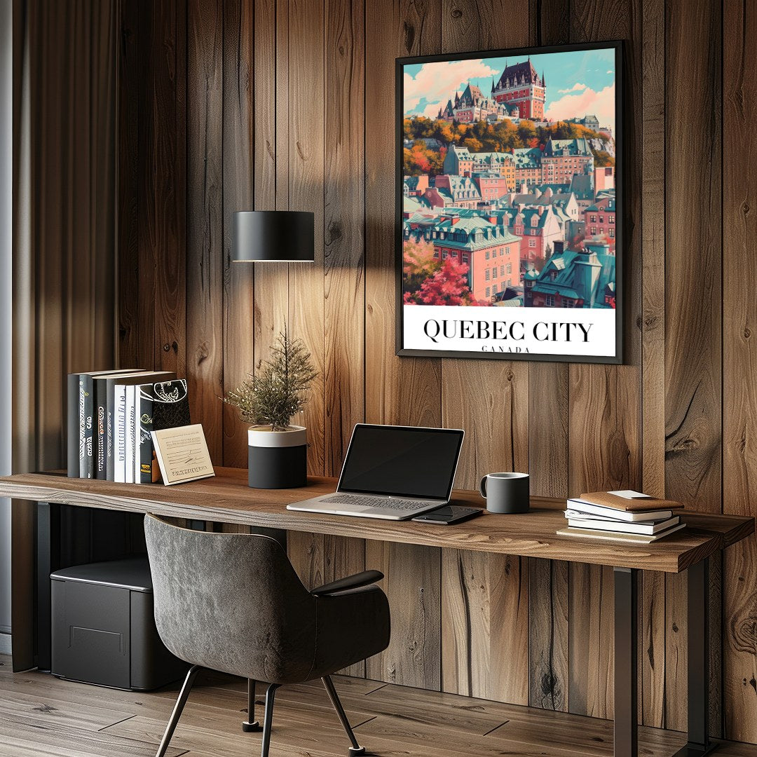 This captivating wall art captures the enchanting essence of Quebec City with its iconic for Study and Office
