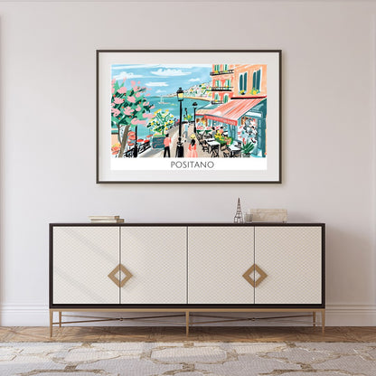 Capture the vibrant essence of Positano with this lively wall art depicting a quaint seaside scene. for Foyer
