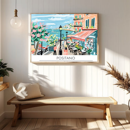Capture the vibrant essence of Positano with this lively wall art depicting a quaint seaside scene. for Hallway