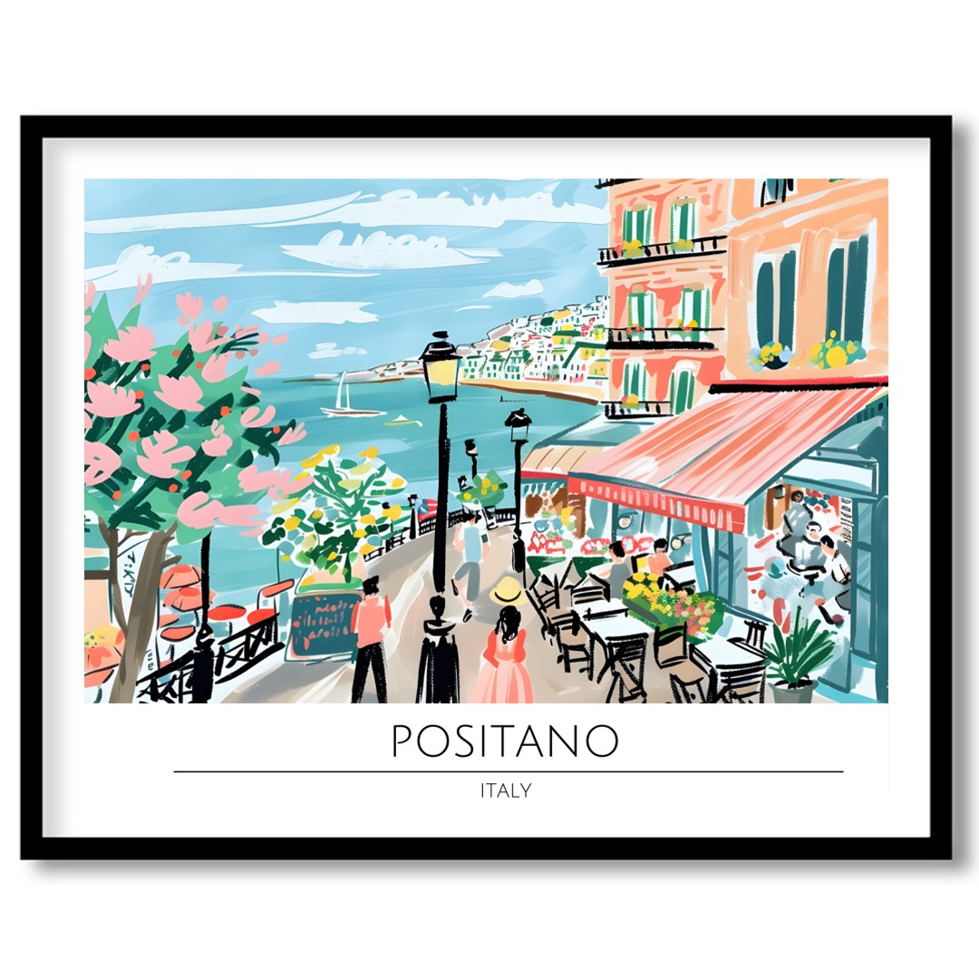 Capture the vibrant essence of Positano with this lively wall art depicting a quaint seaside scene. for living-space