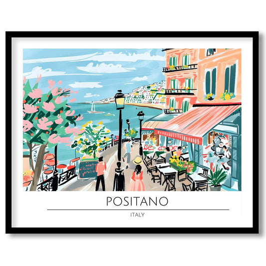 Capture the vibrant essence of Positano with this lively wall art depicting a quaint seaside scene. for living-space