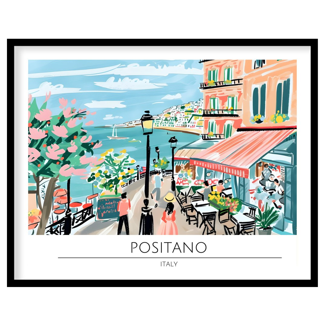 Capture the vibrant essence of Positano with this lively wall art depicting a quaint seaside scene. for living-space