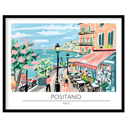 Capture the vibrant essence of Positano with this lively wall art depicting a quaint seaside scene. for living-space