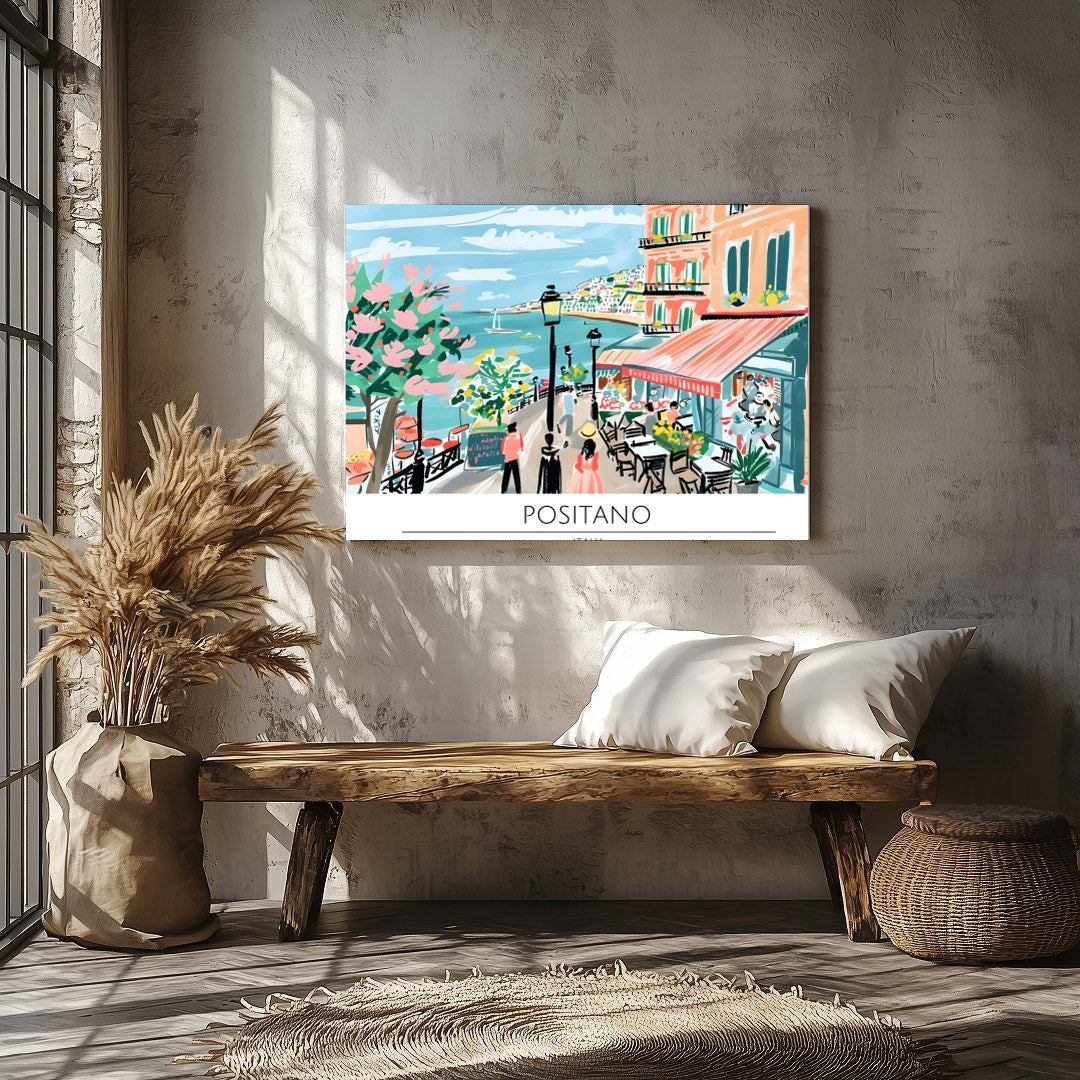 Capture the vibrant essence of Positano with this lively wall art depicting a quaint seaside scene. for Veranda