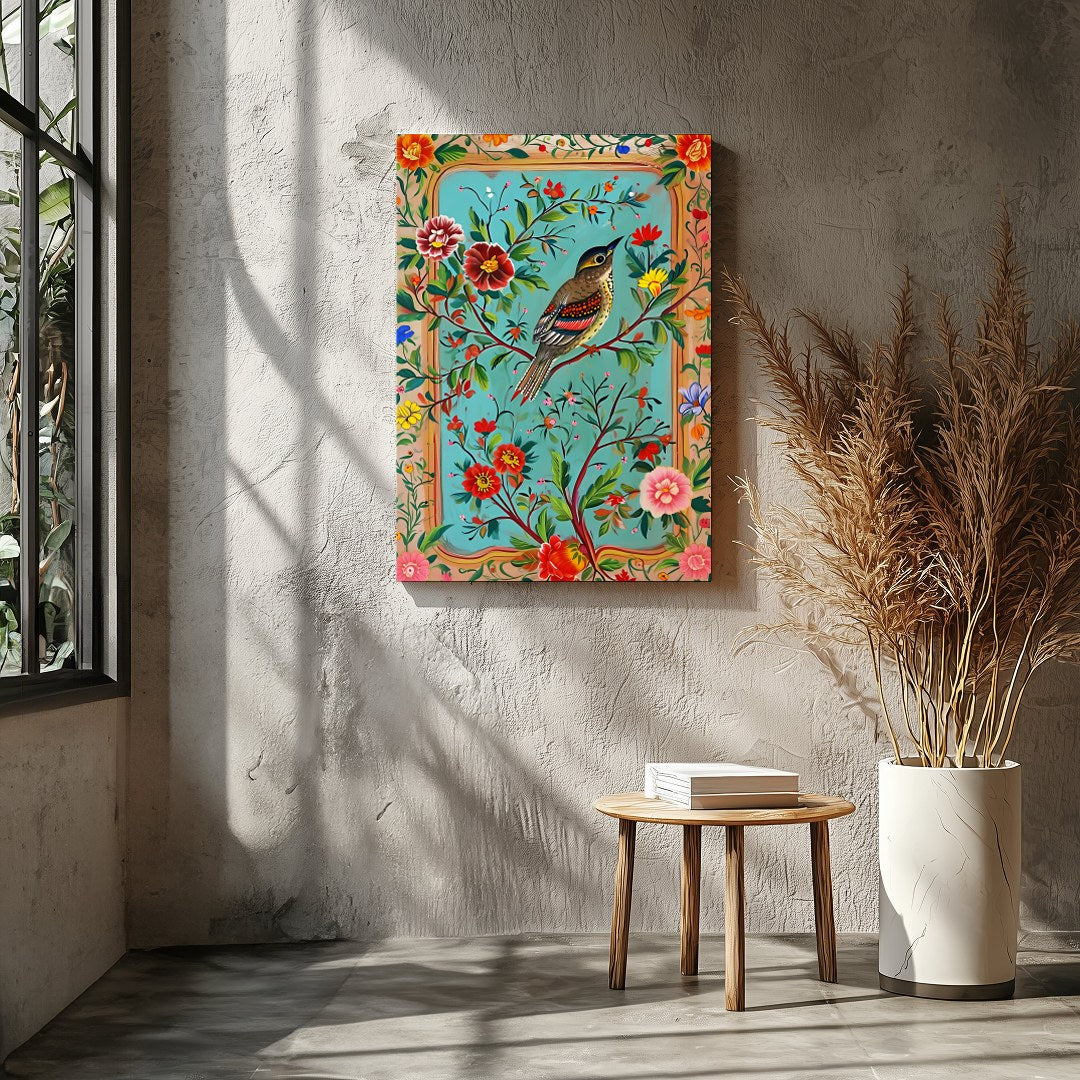 Delight in the vibrant harmony of nature with this exquisite artwork featuring a charming songbird for Entrance